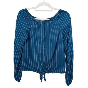 Abercrombie&Fitch Top Striped Blouse Size 15-16 kids Blue Buttons Shoulder Off